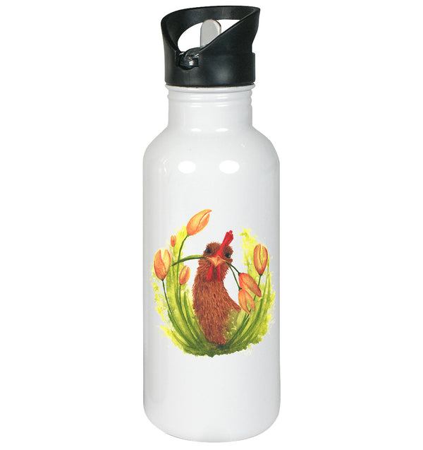 Hühner Blumenliebe - Edelstahl-Trinkflasche