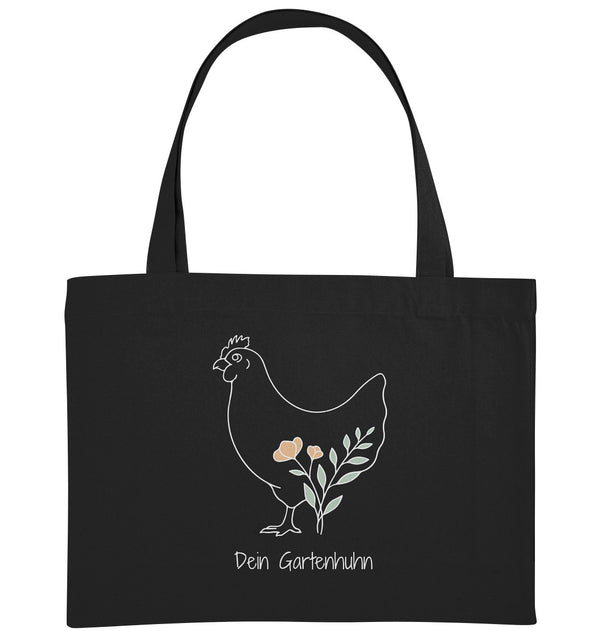 Einkaufstasche mit weißem Dein Gartenhuhn Logo