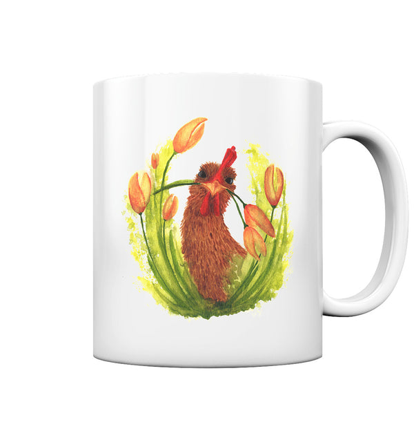 Hühner Blumenliebe - Tasse glossy