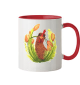 Hühner Blumenliebe - Tasse zweifarbig